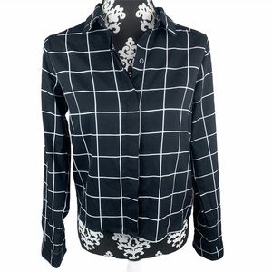 Timing Top Button Down Blouse Black White Collared